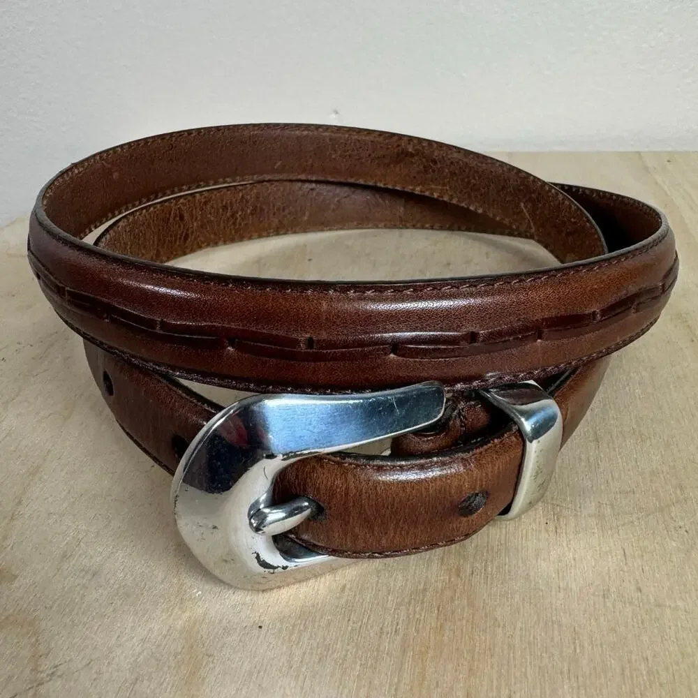 VTG Fossil Womens Belt Leather Brown Braided Boho Y2K 90s Medium 34-36”